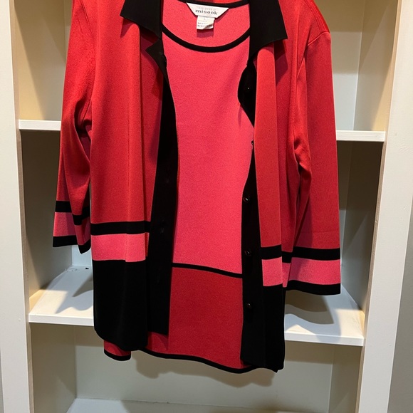 Misook twin set. Color block. Great light weight knit sweater set. washable - Picture 2 of 4